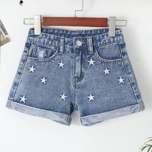SHEIN Girls Stars Embroidered Denim Shorts